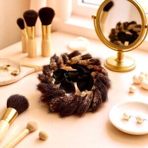 Vintage 1950's Brown Mink Capulet Style Hat with Black Center Bow